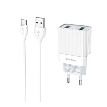 Chargeur Voiture Borofone USB / 2 Ports / Blanc